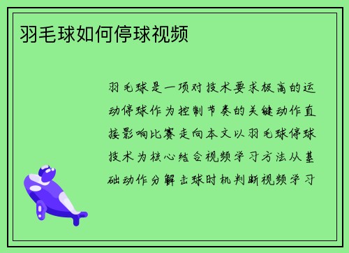羽毛球如何停球视频